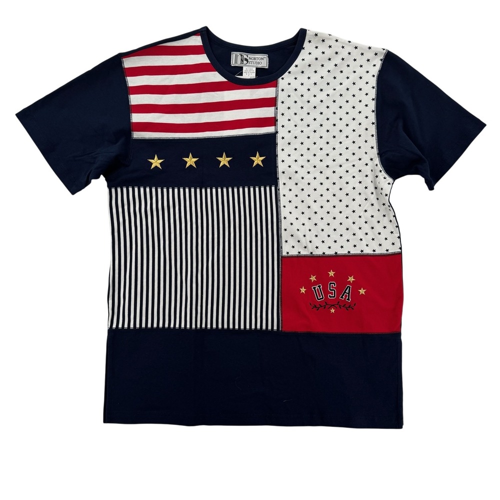 Norton Studio Shirt Mens Large USA Flag Stars Stripes Patriotic Tee American NWT